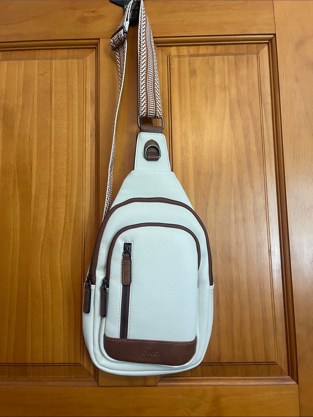 White and Brown Crossbody Sling Bag
